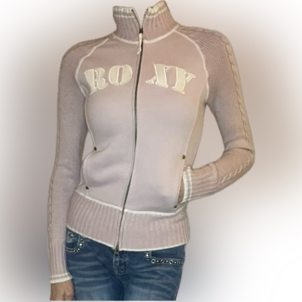 ROXY pink & white full zip sweater/sweatshirt - Picture 2 of 12